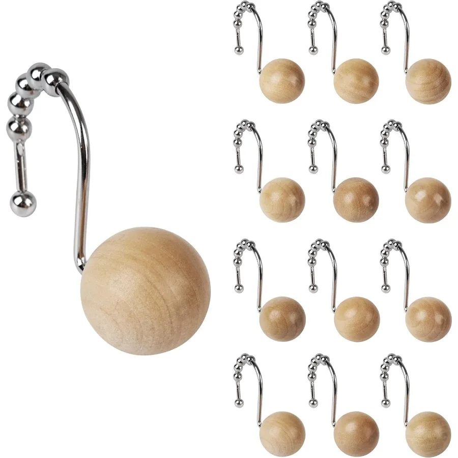 

Деревянные бусины в стиле бохо, декоративные крючки для занавесок для душа, кольца для занавесок для душа с роликовыми шариками, украшение для ванной комнаты, подвеска для занавески
