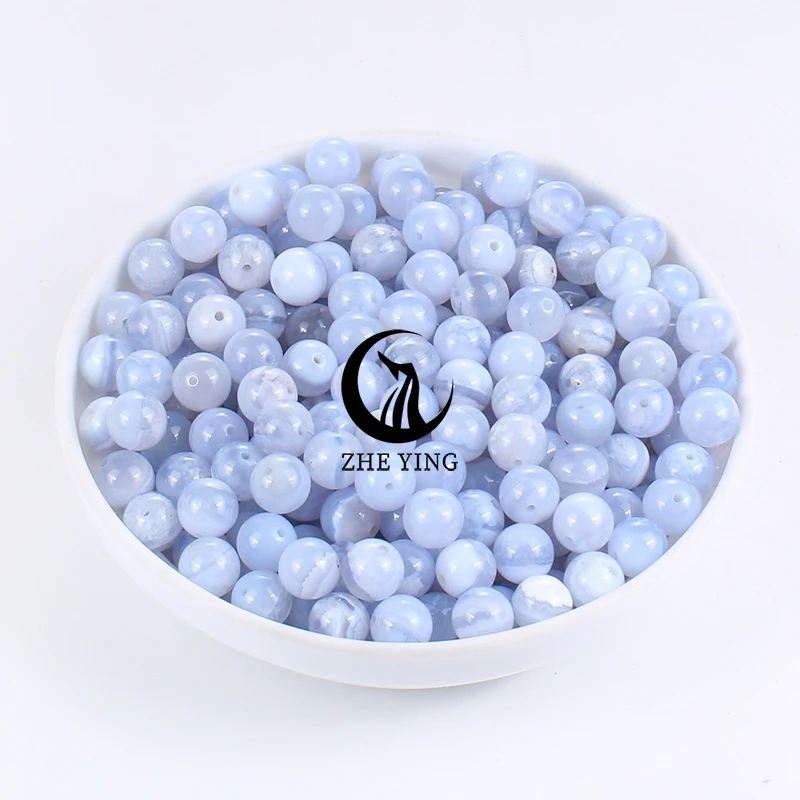 Zhe Ying 100% Natural Blue Lace Agates Stone Beads Round Loose Beads for Jewelry Making Needlework Beads Diy Bracelet 15\'\'