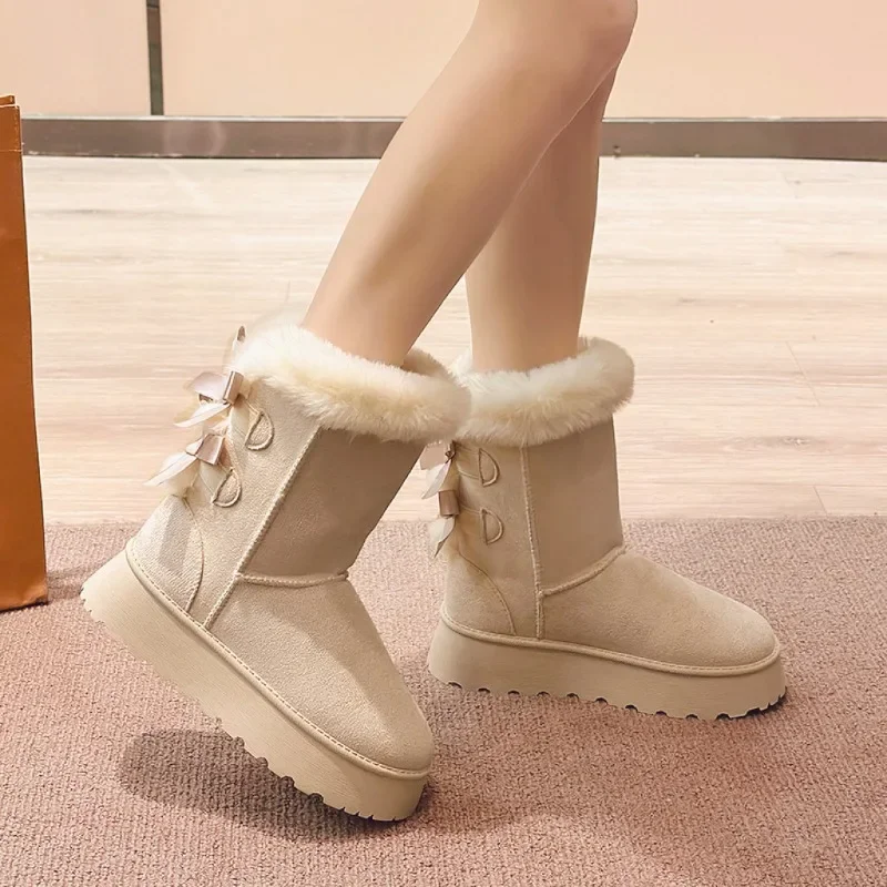 Women\'s Snow Boots 2024 Winter New Fashion Plush Platform Shoes Outdoor Warm Boots Women Shoes Bota Camurca Cano Longo