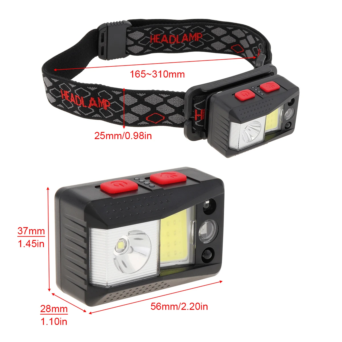 Inductive LED Headlamp USB Rechargeable Portable Cob Strobe Headlight 15 Mode LED Head Lamp Built-in Battery for Camping Hiking