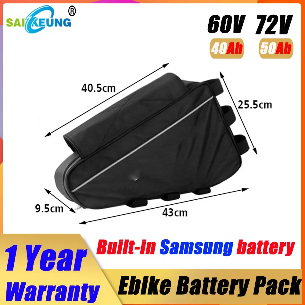 Electric Bike Triangle 48V 45AH Battery 52V 21700 Cell Cham-Ride 72V 60V 30AH 100A BMS Huge Capacity