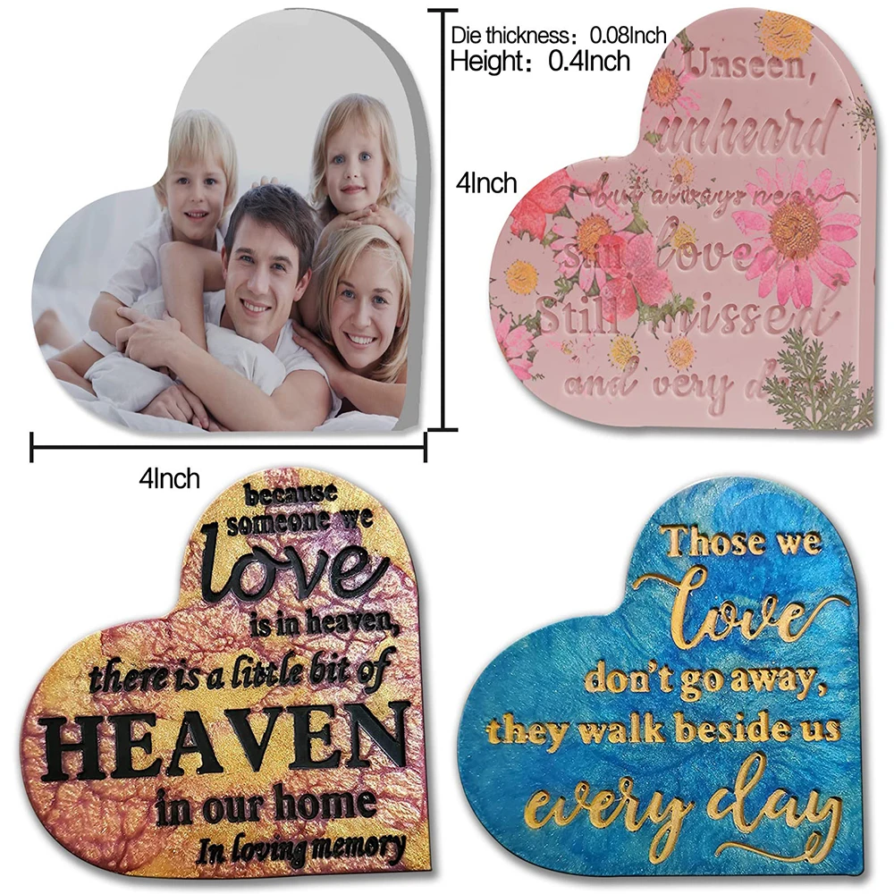 Crystal Heart Memorial Sign Resin Molds Letter Coaster Silicone Mould DIY Craft Home Decor Office Signs Epoxy Jewelry Tools