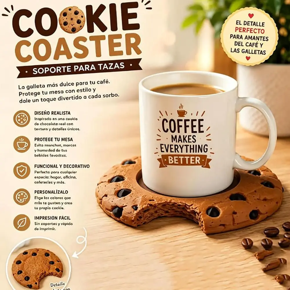 3D Simulation Chocolate Chip Cookie Coaster Bite Mark Detail Heat Resistant Mug Coaster Absorbent Material Cup Holder Coaster