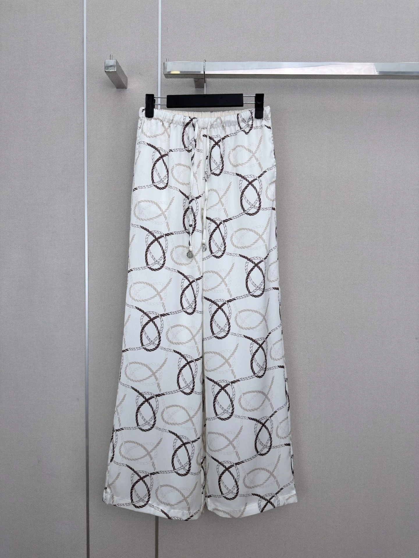 

Casual Wide Leg Pants Women's Original Quality Drawstring Elastic Waist Rope Print Pattern Spring Summer New Arrival
