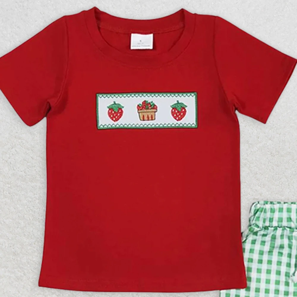 طقم قميص وسروال قصير مطبوع عليه كعكة الفراولة الحمراء للأطفال الصغار بأكمام قصيرة طقم ملابس أطفال للأولاد #3