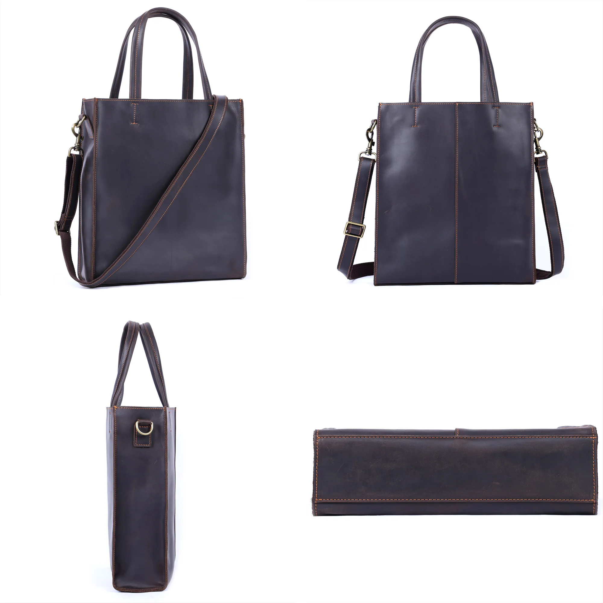 S.worker Vintage Echtleder-Tragetasche Herren-Handtasche Rindsleder-Schultertasche Damen Große Kapazität Umhängetaschen Schlicht Lässig – Detail 6