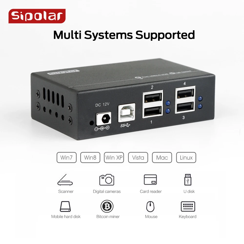 Sipolar A-142 4 Ports Industrial Mini USB 2.0 metal Hub with Wall Mountable For PC assembly linesServer Rack