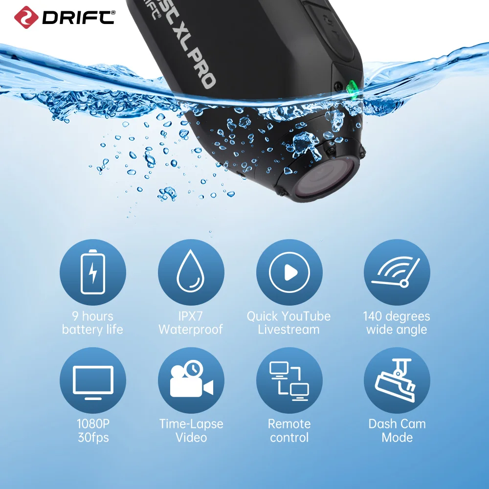 Drift Ghost XL Pro 4K HD Sports Action Camera WiFi IPX7 Waterproof Rotatable Lens Dashcam Mode  EIS Bicycle Helmet Motorcycles