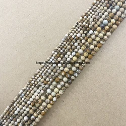 Small Diamond Cuts Faceted Picture Jasper Stone Round Loose Beads 15