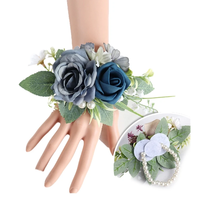 

Handmade Flower Wristbands Wrist Flower Realistic Rose Boutonniere for Bridesmaid and Event Decoration Optional Color