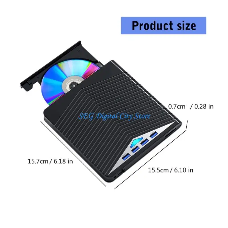 U75B 7 en 1 Lector lector disco disco externo USB3.0 Tipo C Hub Shock -Prest para compatibilidad con PC portátil