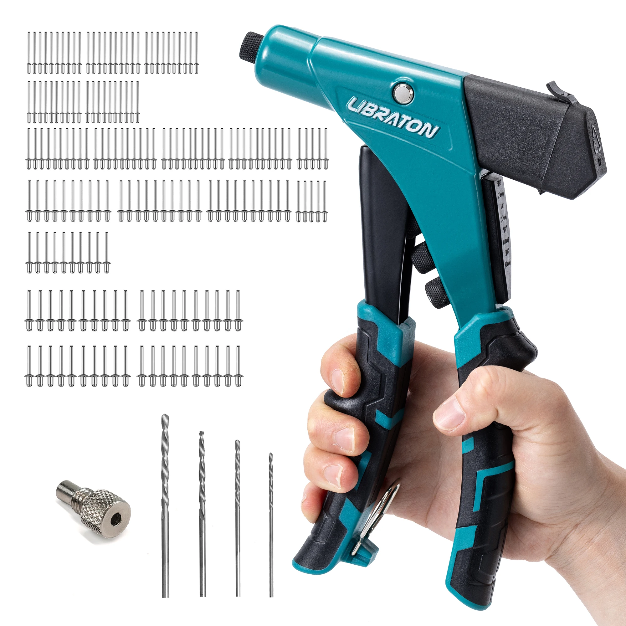 LIBRATON 185PCS Protable Heavy Duty Riveter Set Manual Riveting Tool Set with Shaft Container for Metal, Wood and Plastic