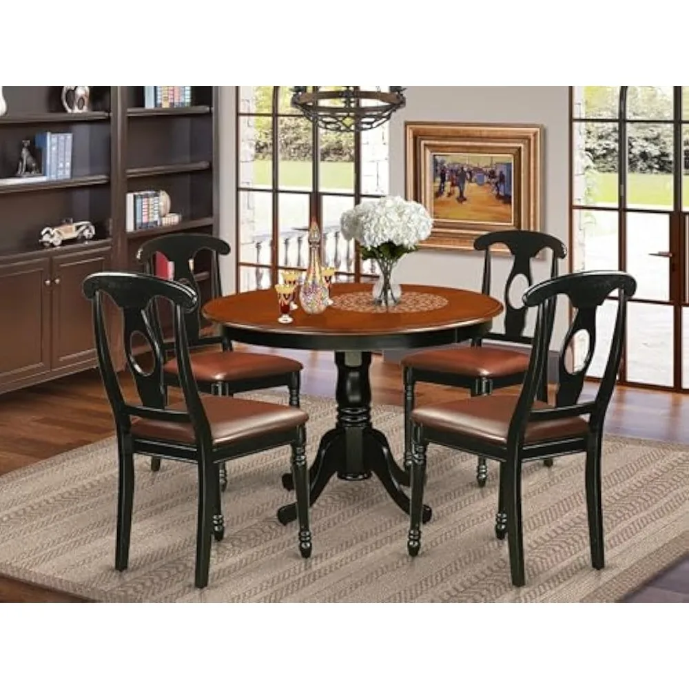 hlke5-bch-lc 5 piece kitchen table & chairs set includes a round dining room table with pedestal and 4 faux leather upholstered
