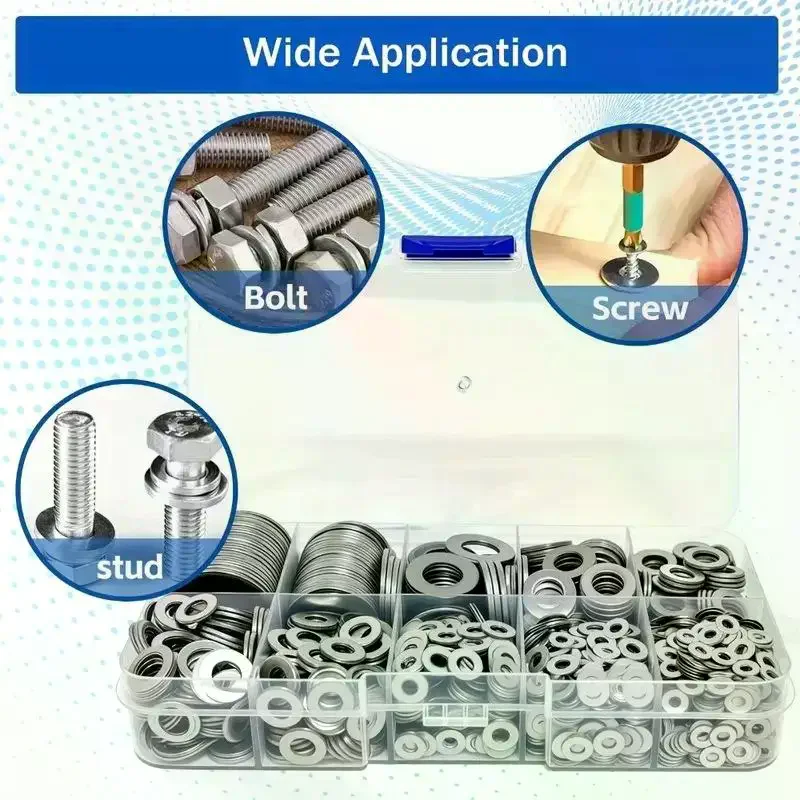 Steel Flat Washer Assortment Kit (M2, M2.5, M3, M4, M5, M6, M8, M10) - Suitable For Home Decorations& Factory Repairs Stainless