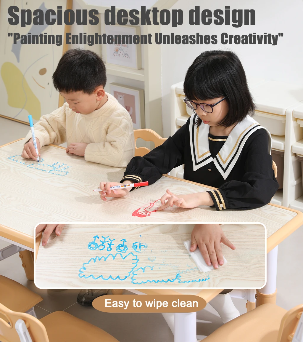 Kids Study Desk And 4 Chair Set,Height Adjustable Toddler Table And Chair Set Kids Furniture,Multifunctional Toddler Table Chair