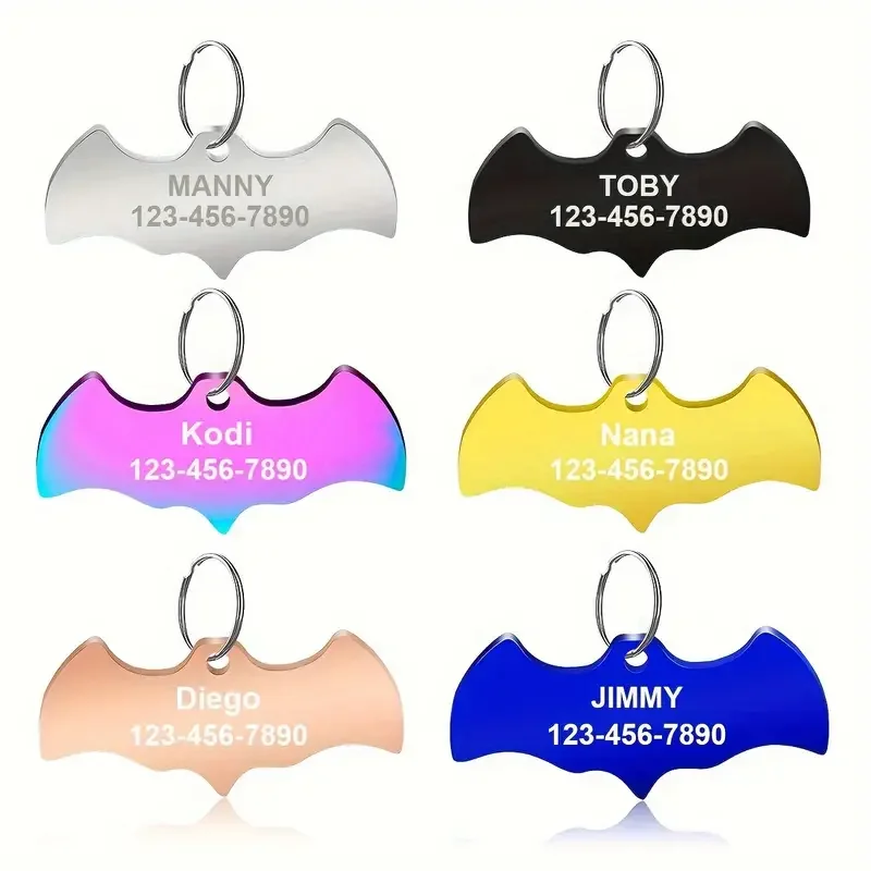 Pet ID Tag Personalized Dog Cat ID Tag Halloween Bat Free Engraving Name Number Anti-lost Collar for Puppy Accessories