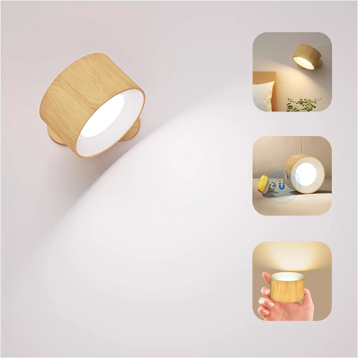 1pc/2pcs Modern LED Wall Sconces Lamp, 2000mA Battery USB Charge, Touch Controlled 3-level Brightness Modes, 360° Free Rotation