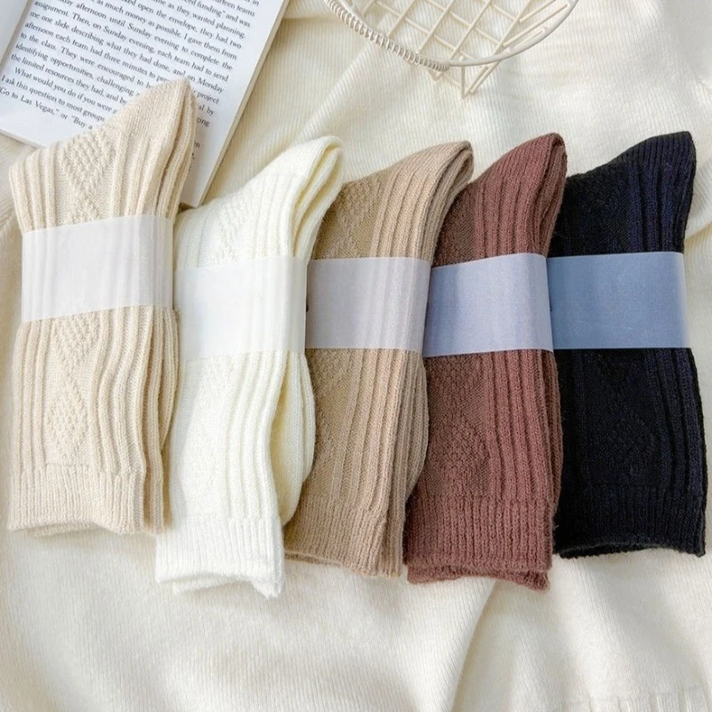 5 Paar Wollsocken für Damen im Herbst und Winter, dicke, warme Mittelrohrsocken, rutschfeste, schweißabsorbierende Freizeitsocken
