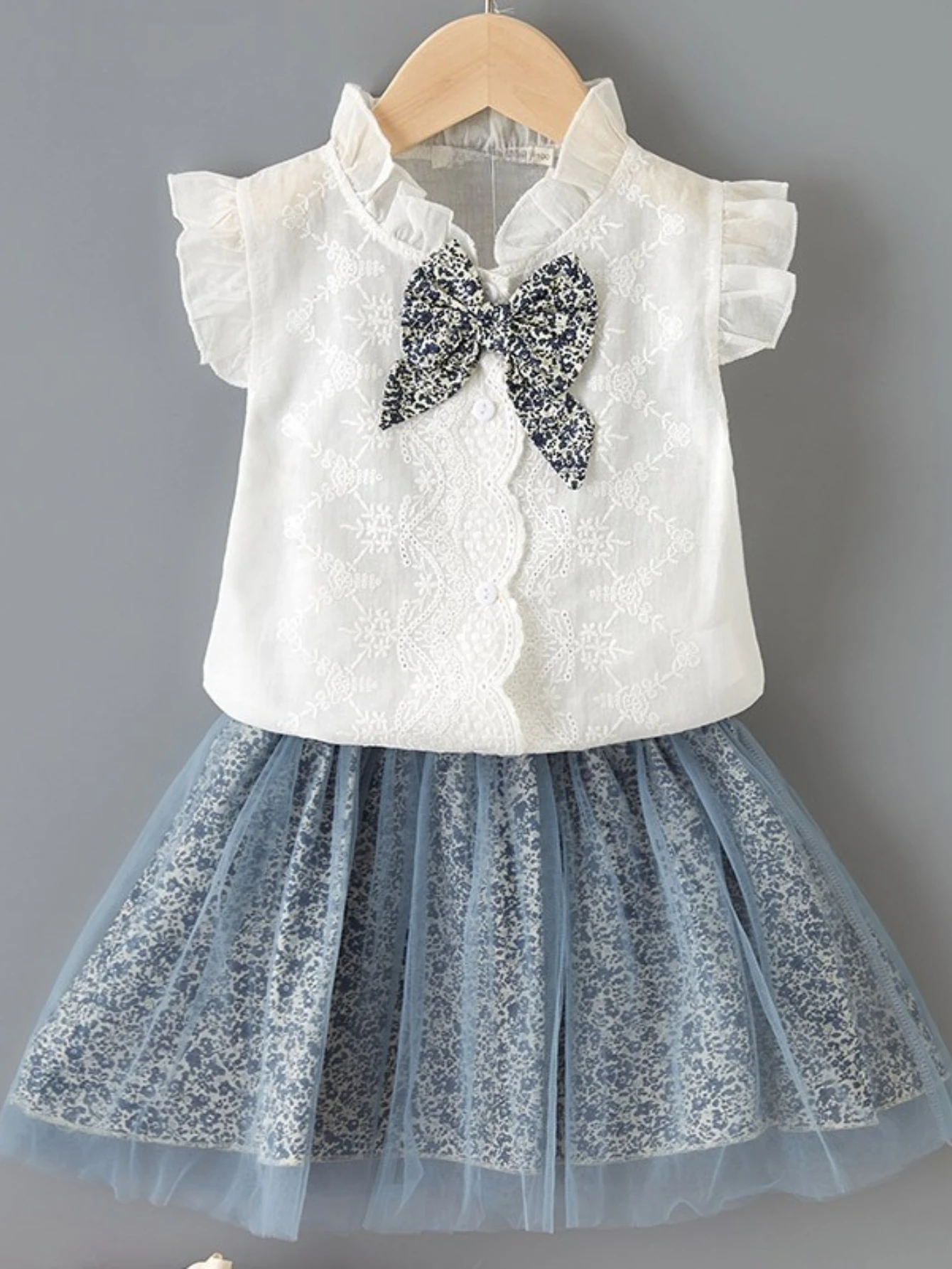 Girls Summer Two-Piece Set – Lace Top with Leopard Print Tulle Skirt, Princess Dress for Birthday Party