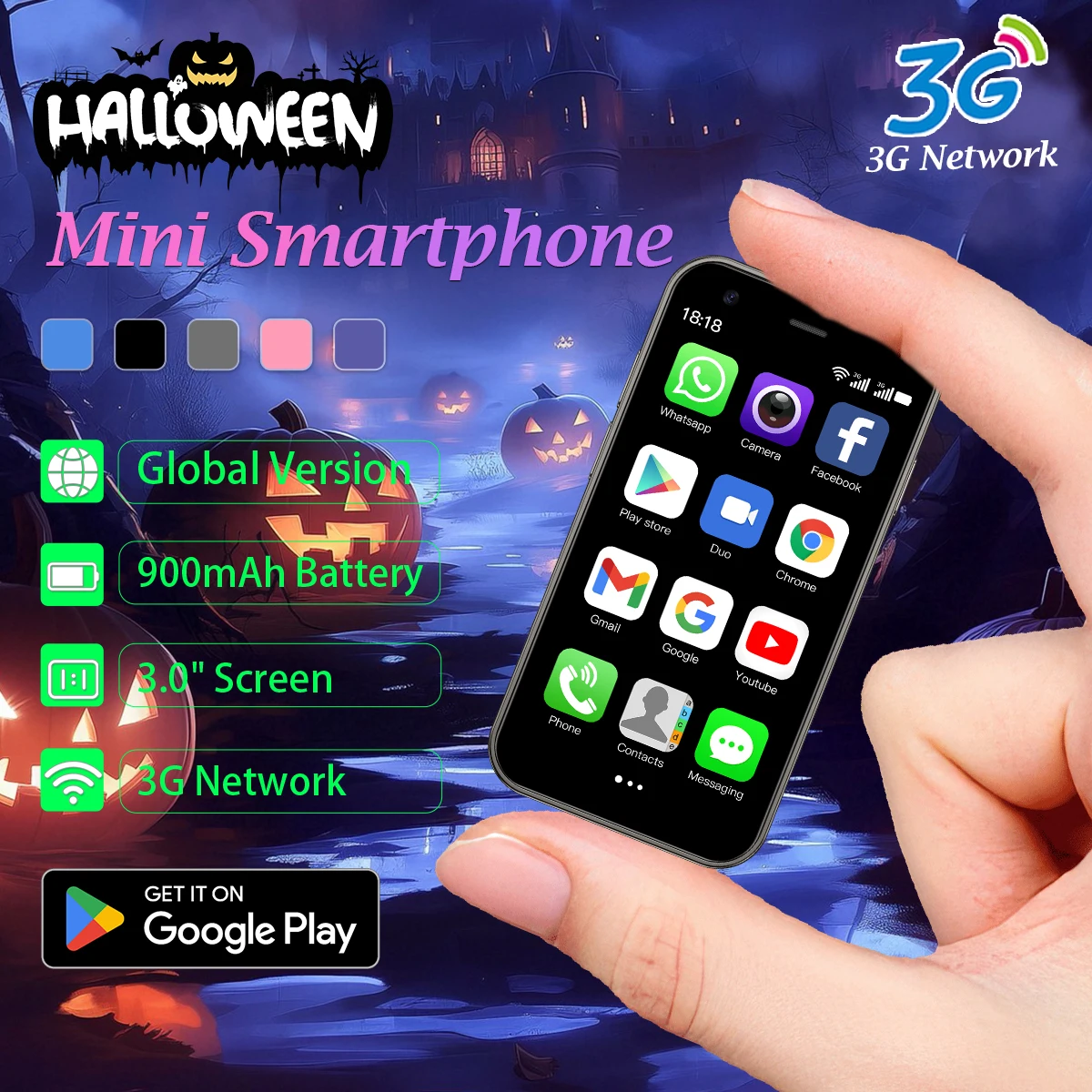 Mini smartphone multilingue XS15, sistema Android 8.1, memoria 2+16 GB, doppia standby doppia SIM, supporto rete completo, touchscreen,