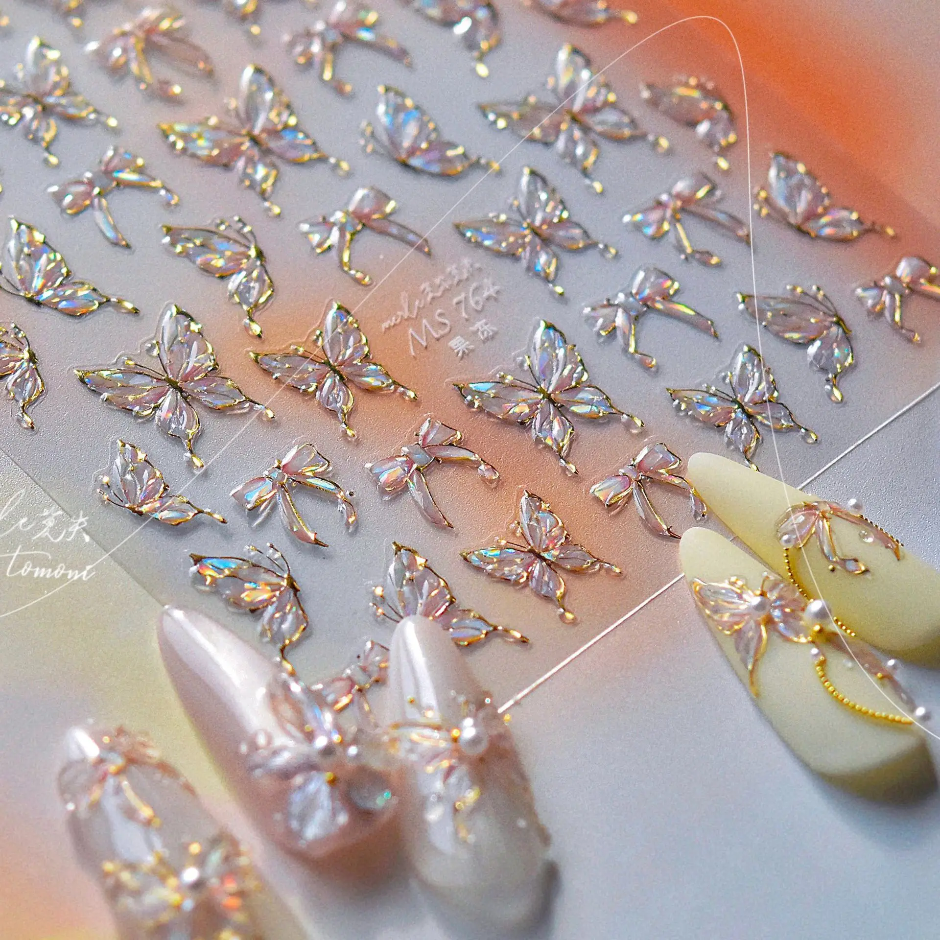 Autocollants pour ongles en gelée, papillon brillant et charmant, autocollants auto-adhésifs pour Nail Art, ruban papillon, décorations 3D pour ongles, DIY bricolage