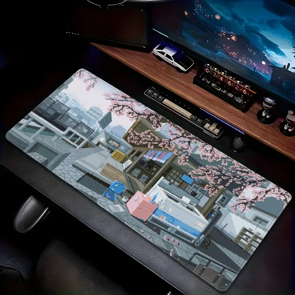 

Pixel Mouse Pad Japan Street Large Gamer Mousepad Keyboard Mat Office Mouse Mats Rubber Slipamt Deskpad XXL Table Mat Decor