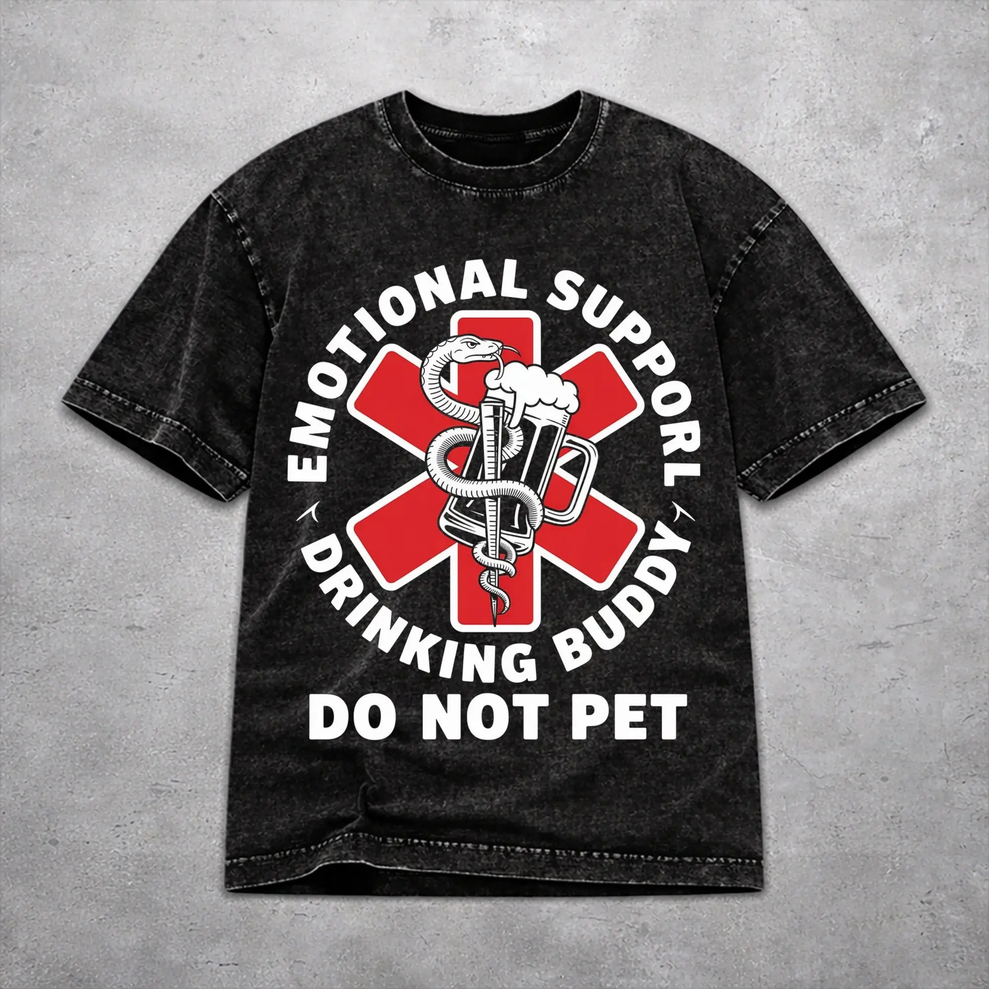 Emotional Support Drinking Buddy Beer Washed T Shirt Retro Streetwear for Men Women  Oversize T-Shirts Tee Short Sleeve