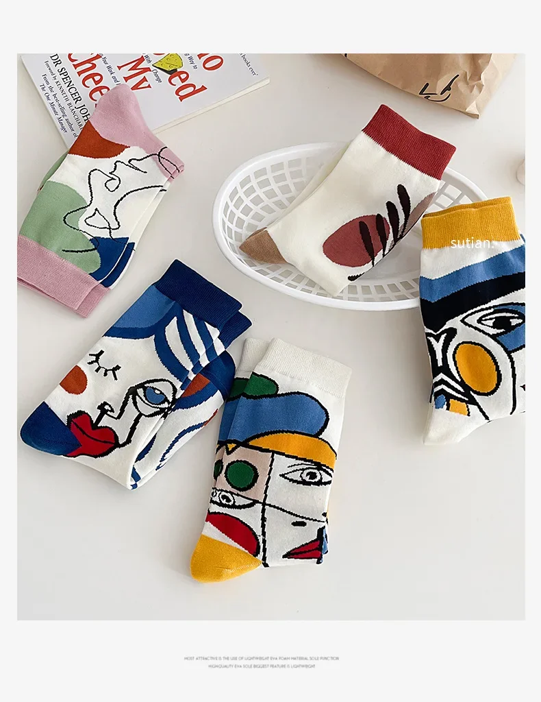 5 Pairs Womens Cotton Socks Fashionable Mid Calf Comfortable and Moisture Wicking for Spring Summer Fall Winter