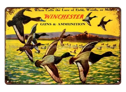 WINCHESTER gun ammunition hunting marsh wild ducks LYNN BOGUE HUNT metal tin