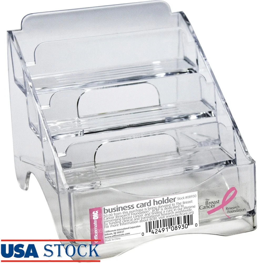 Porta biglietti da visita per la consapevolezza del cancro al seno, 4 livelli, in plastica trasparente, per organizzare fino a 200 carte, ideale per esposizione da scrivania