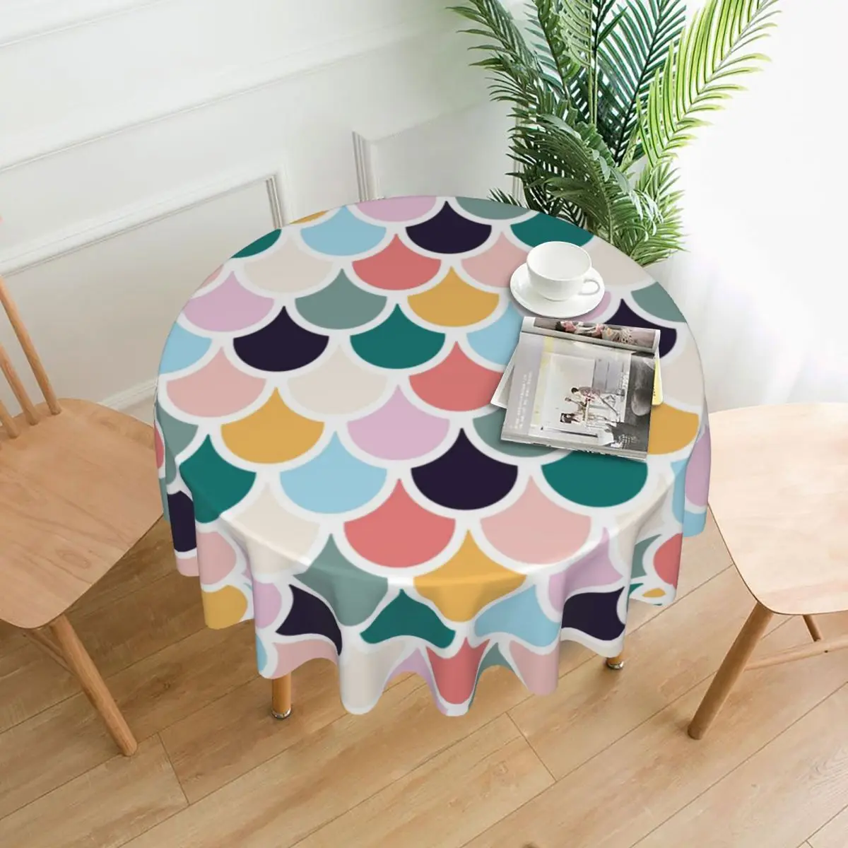 Colorful Circles Mermaid Tablecloth Seigaiha Round Table Cloth For Wedding Birthday Party Table Cover Cheap Table Decoration