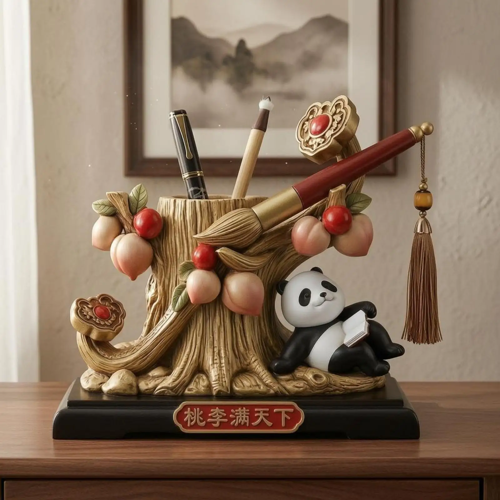 Decorative Pen Holder Ornament Fruit Decoration Panda Pen Holder Open-Top Design