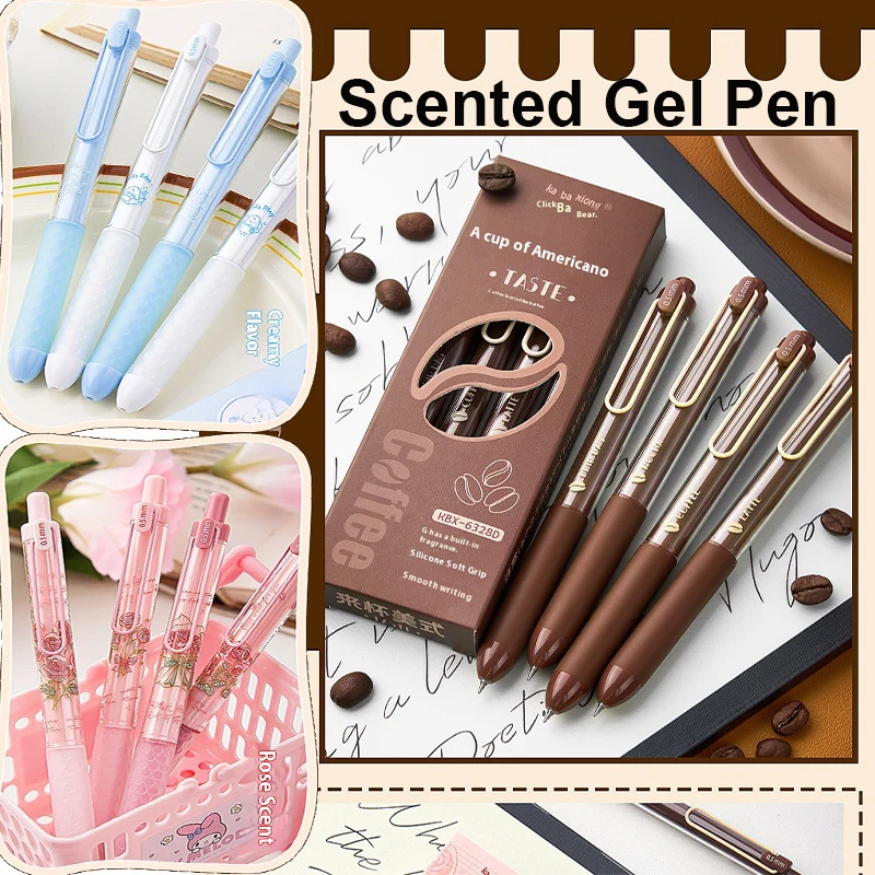 

4pcs Scented Gel Pen Set 0.5 Unique Fragrance Ink ST Nib Ergonomic Grip Smooth Writing Pens Cute Novelty Office School Supplies