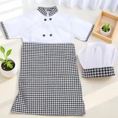 

1 set Kids Chef Costume Unisex Short Sleeve Cotton Uniform Set With Apron Hat For Children Party Career Day Halloween Christmas