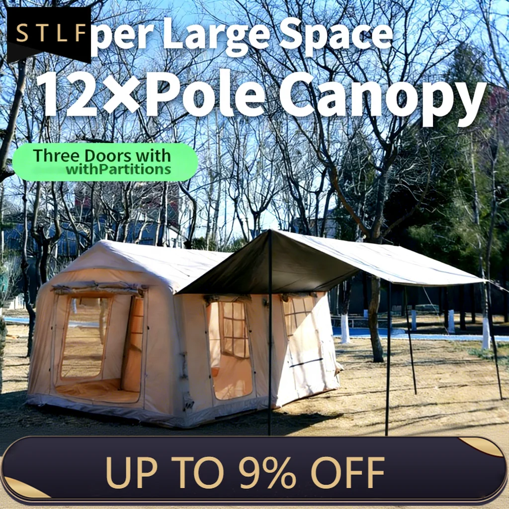Inflatable Tent 4-8 Person 4-Season Waterproof Oxford Fabric Automatic Tent with Canopy Family Camping Team Building with Carry