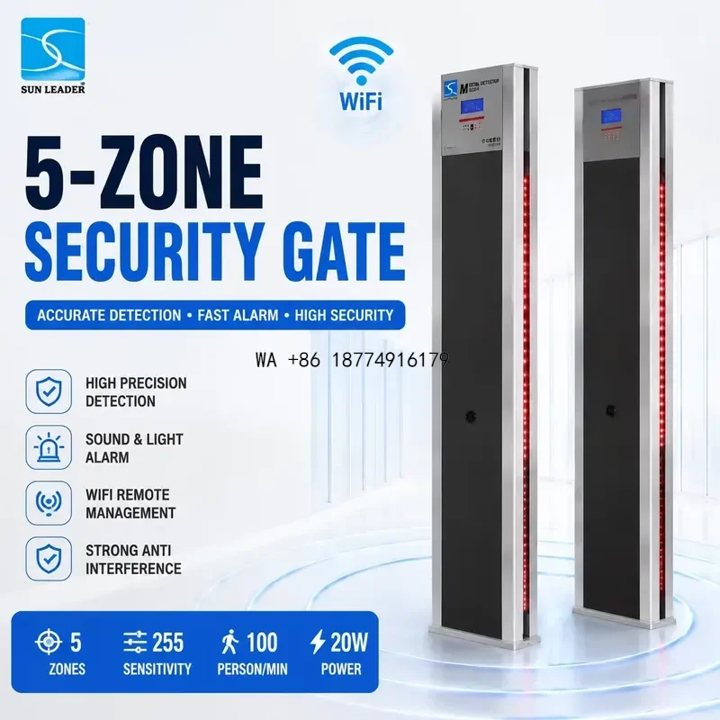 wmwmnu Walk Metal Detector Scanner High Sensitivity Detection Door Sound & Light Alarm LCD Wi-Fi Counting TurnstileOEM