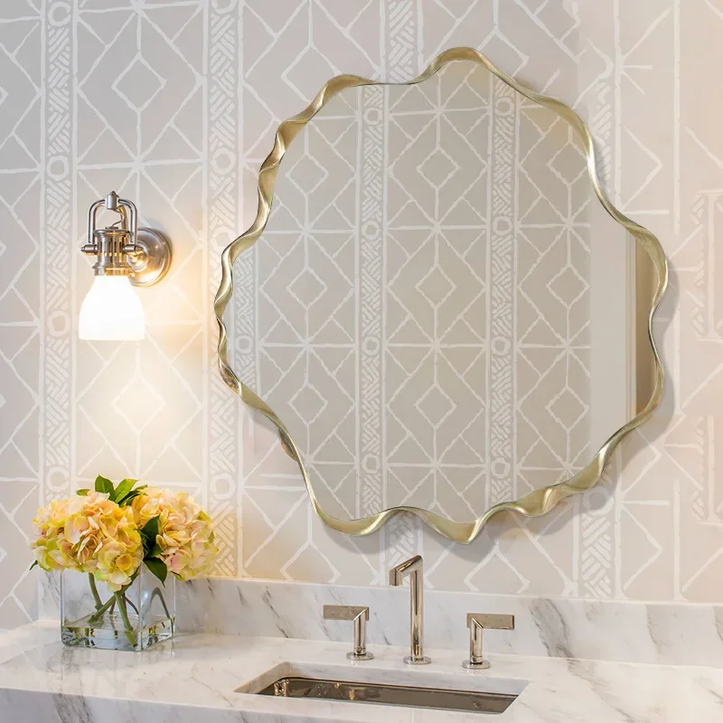 Nordic minimalist bathroom mirror, round bathroom mirror, bathroom makeup mirror, wall-mounted anti-fog with LED light