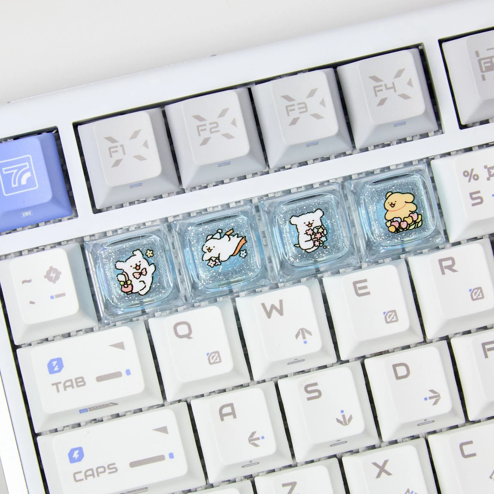 4Keys Cute Dog Transparent Keycap Custom Personalised Cartoon DIY Kawaii Keycaps for Cherry MX Switch Mechanical Keyboard