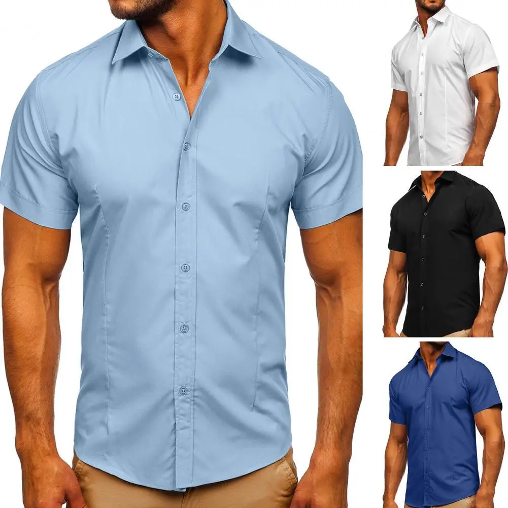 

Men's Casual Solid Button Shirt Loose Tops Short Sleeve Beach Shirt Summer Business Casual Shirts for men camisa masculina