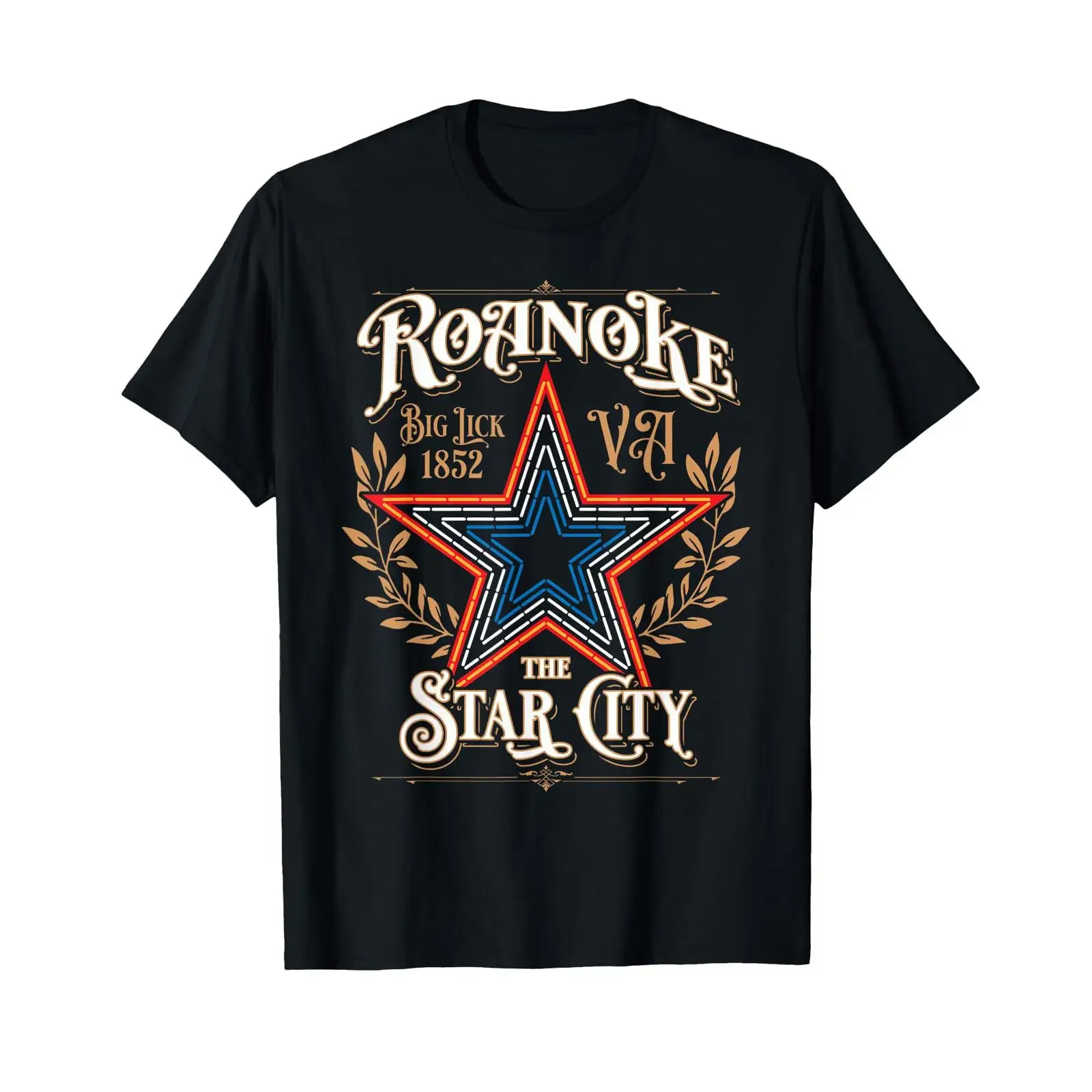 Roanoke Virginia Mill Mountain Star 1852 Vintage Style T Shirt vintage Washed Slightly fashion graphic streetwear Comfortable