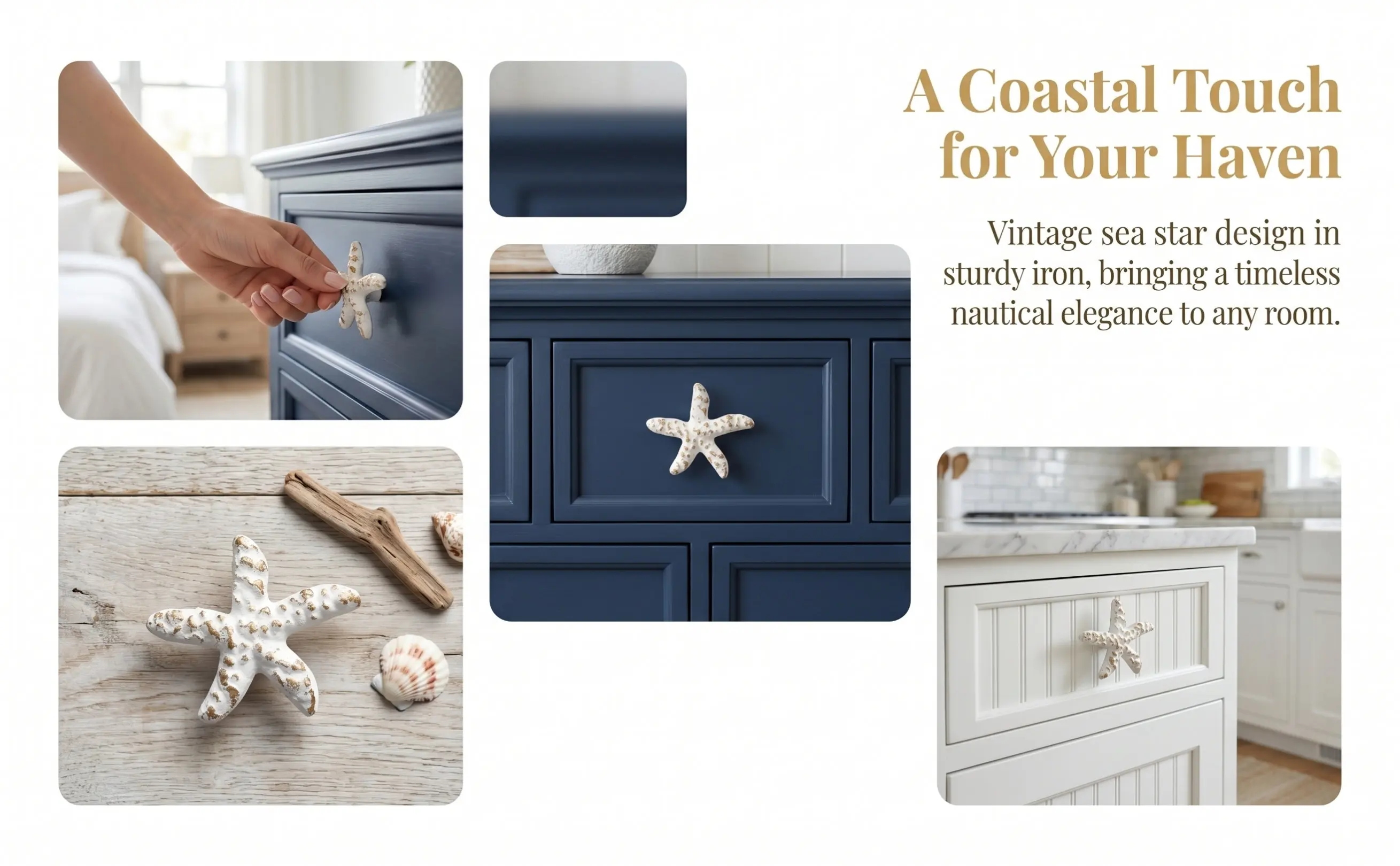 2Pcs Sea Star Cabinet Knobs Iron Mediterranean Retro Style Drawer Pulls Ocean Theme Wardrobe Handles Sea Star Knobs