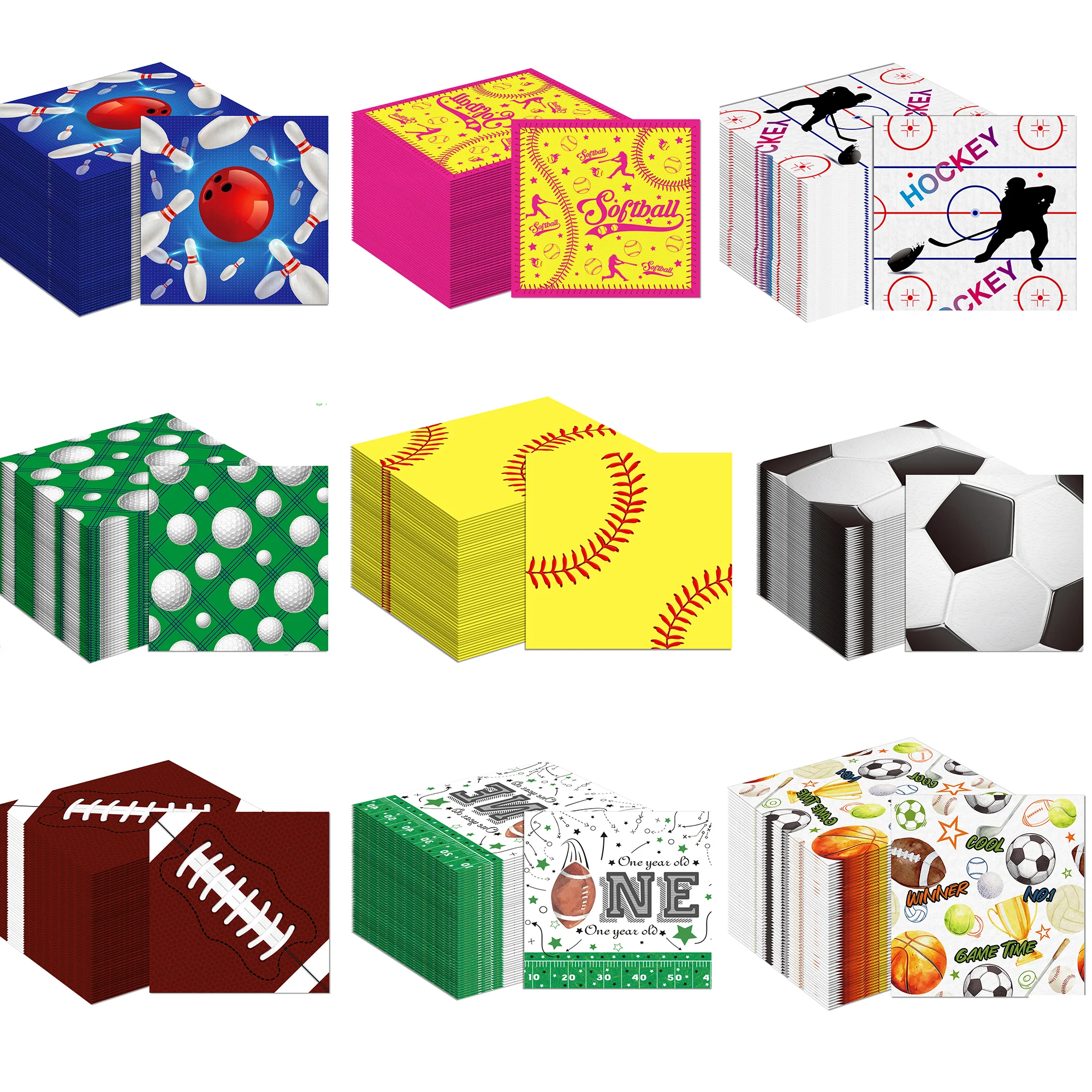Servilletas para invitados con temática deportiva de 2 capas, 20 piezas, Hockey, bolos, Rugby, béisbol, papel para cena, decoración de comedor, pañuelos para fiesta de cumpleaños