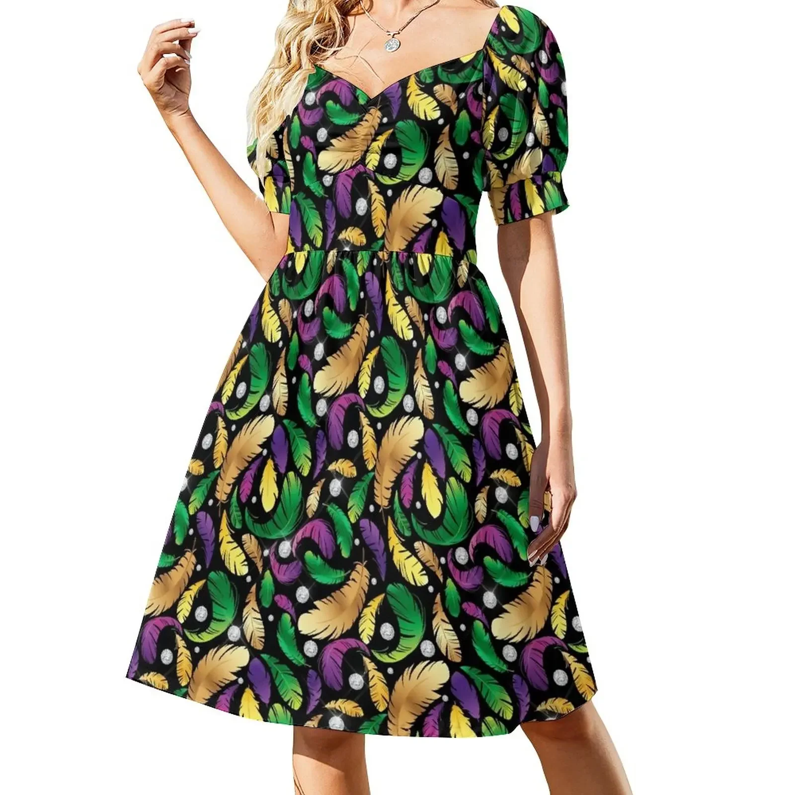 

Mardi Gras Pattern Short-Sleeved Dress dresses women summer 2025 prom dress summer women's suit