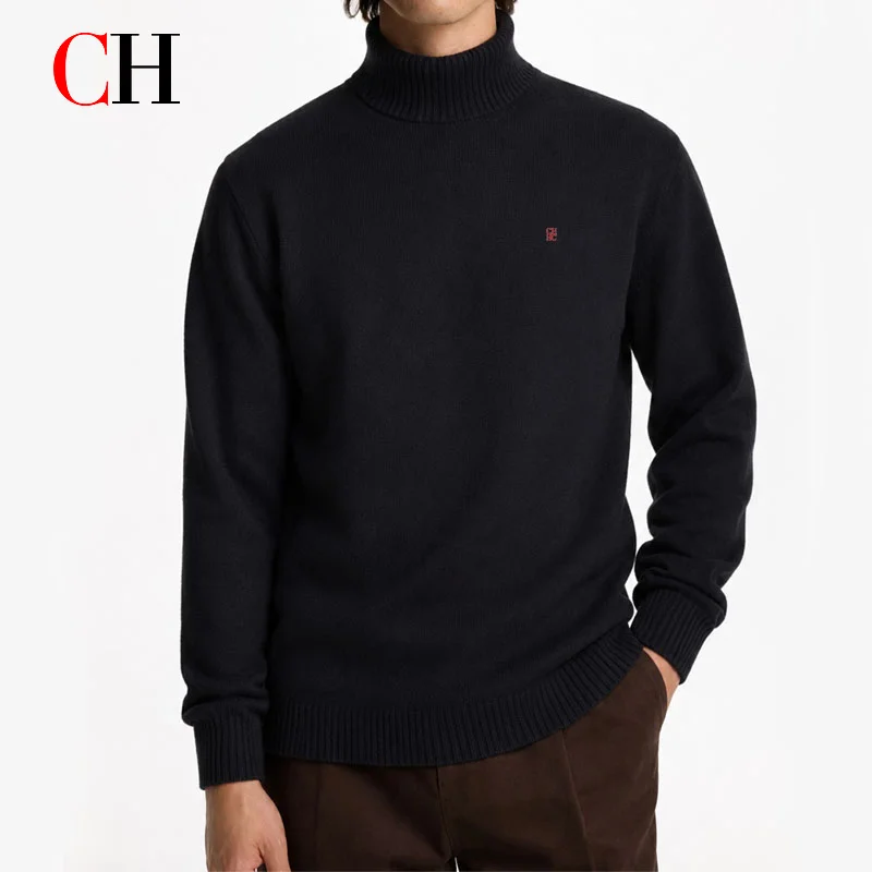 

CH Men Turtleneck Sweater Solid Color Knitted Pullover Casual Slim Fit Warm Soft Knitwear Business Casual Winter Sweater
