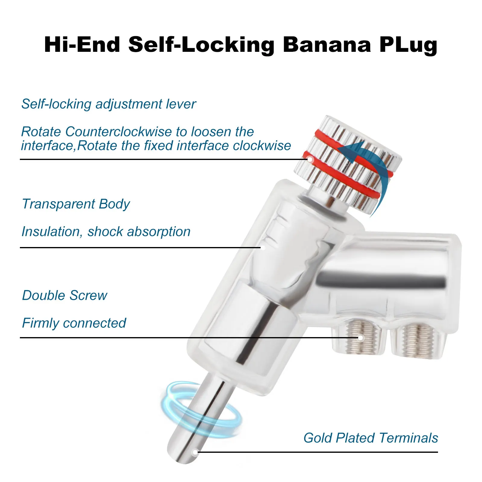 Conector de clavija Banana de 45 grados, altavoz bloqueado con doble tornillo, conector Banana chapado en rodio, Cable de altavoz bloqueable, 4 Uds.