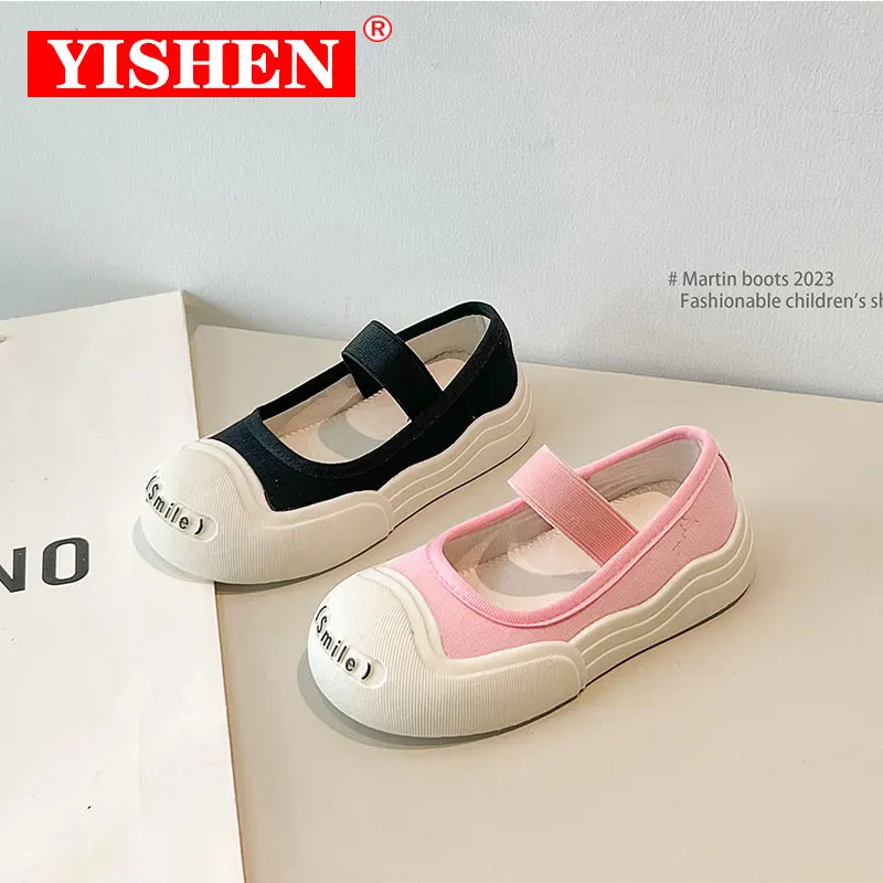 YISHEN Kids Shoes Bulk Infant Baby Girls Shoes Princess Party Flats Canvas Children Casual Shoes Calzado Infantil Black Pink