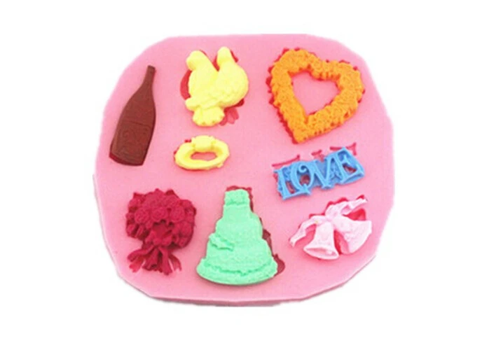 Champagne wedding cake dove bell rings shaped silicon fondant Cake decoration mold fondant mold chocolate mold wholesale