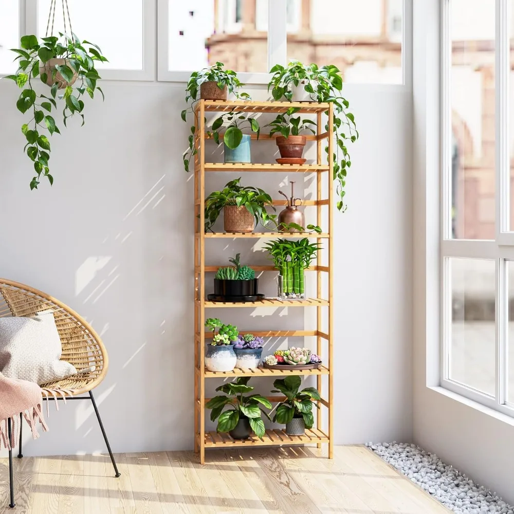6-Tier  Shelf,  Bookcase with Adjustable Shelves, Free Standing Storage Shelf Unit, Plant Flower Stand