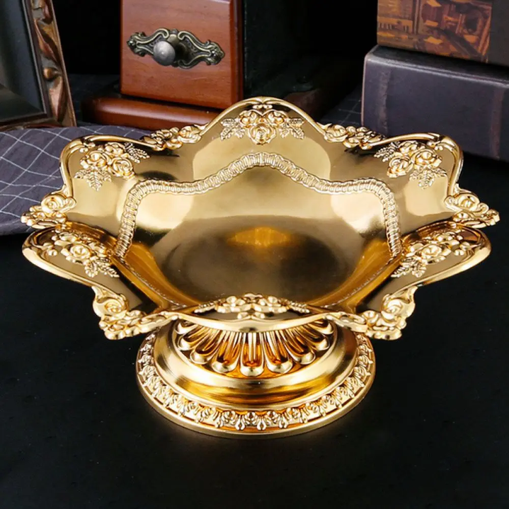 Simple Style Gold Metal Lotus Platter High Base Snack Tray Religious Altar Dish Tabletop Home Decoration Idea