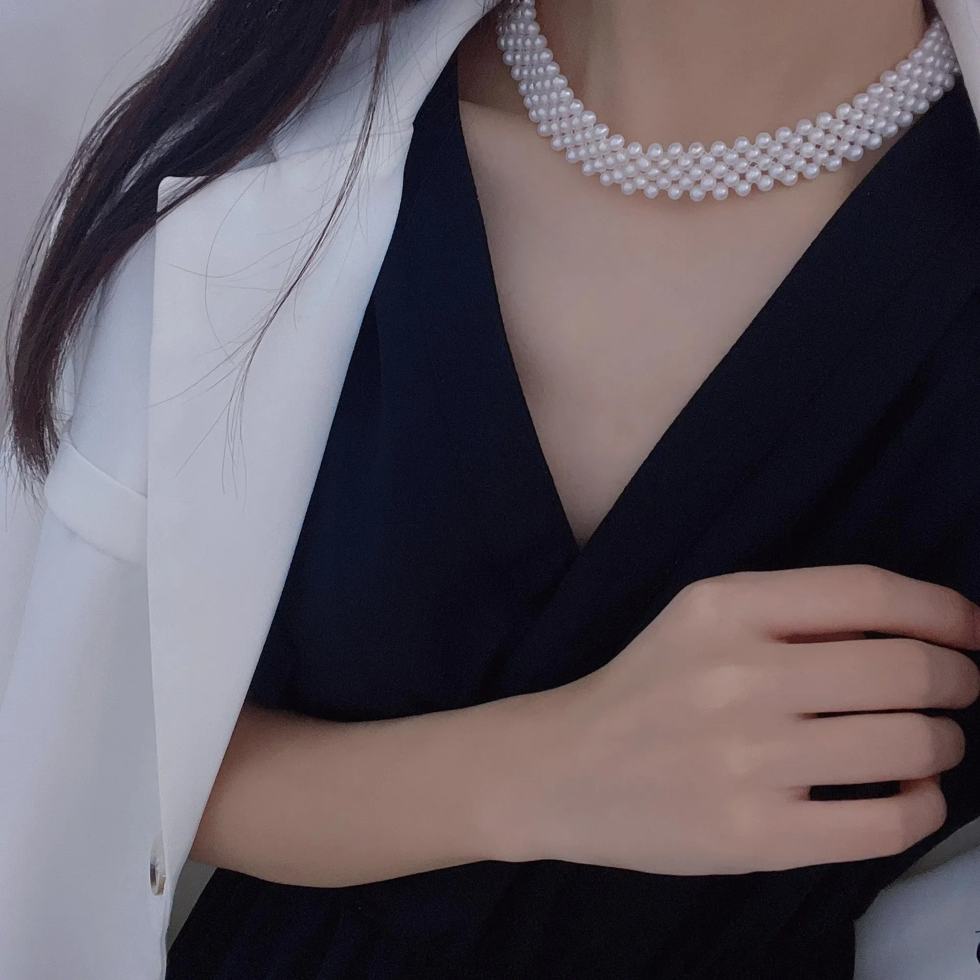 تصميم جديد عقد من اللؤلؤ AAAA5-6mm قلادة من اللؤلؤ الياباني الطبيعي المستدير 925s-45cm #5